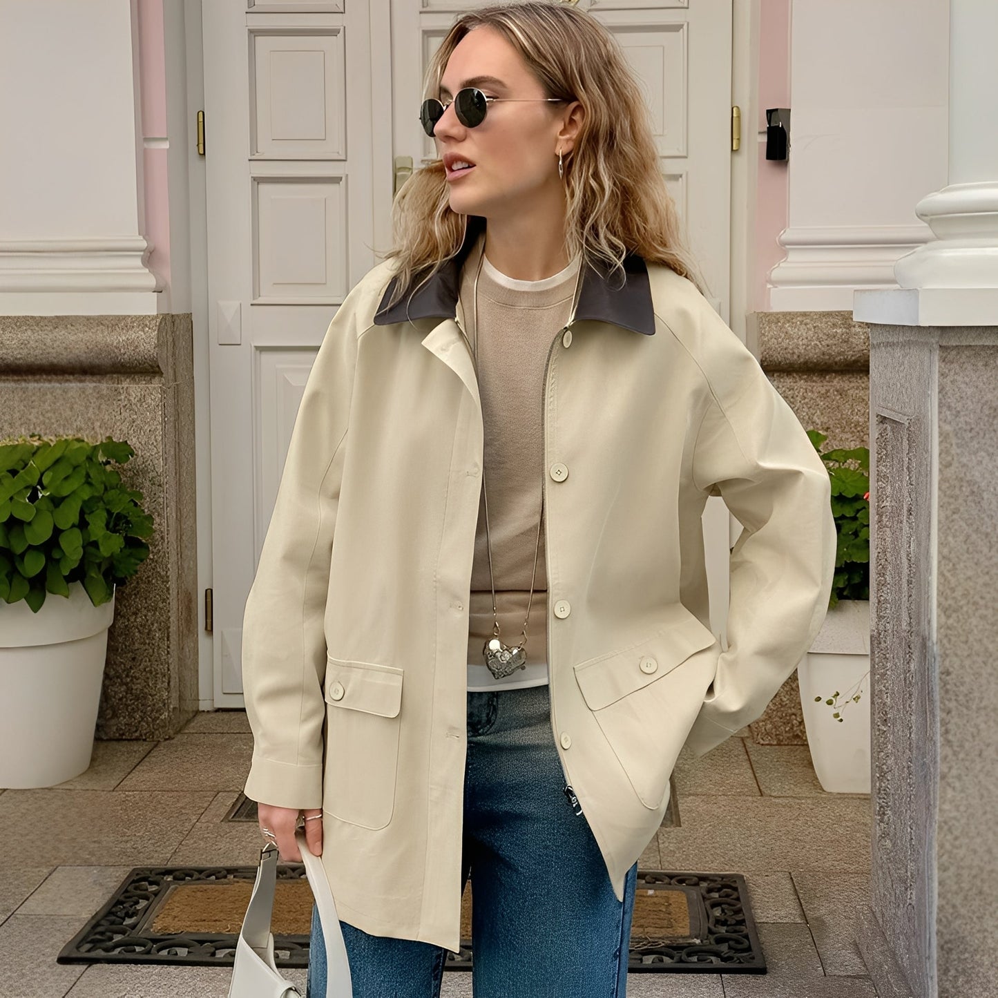 ModeGeist | Stylische, lockere Jacke mit Polokragen für Frauen