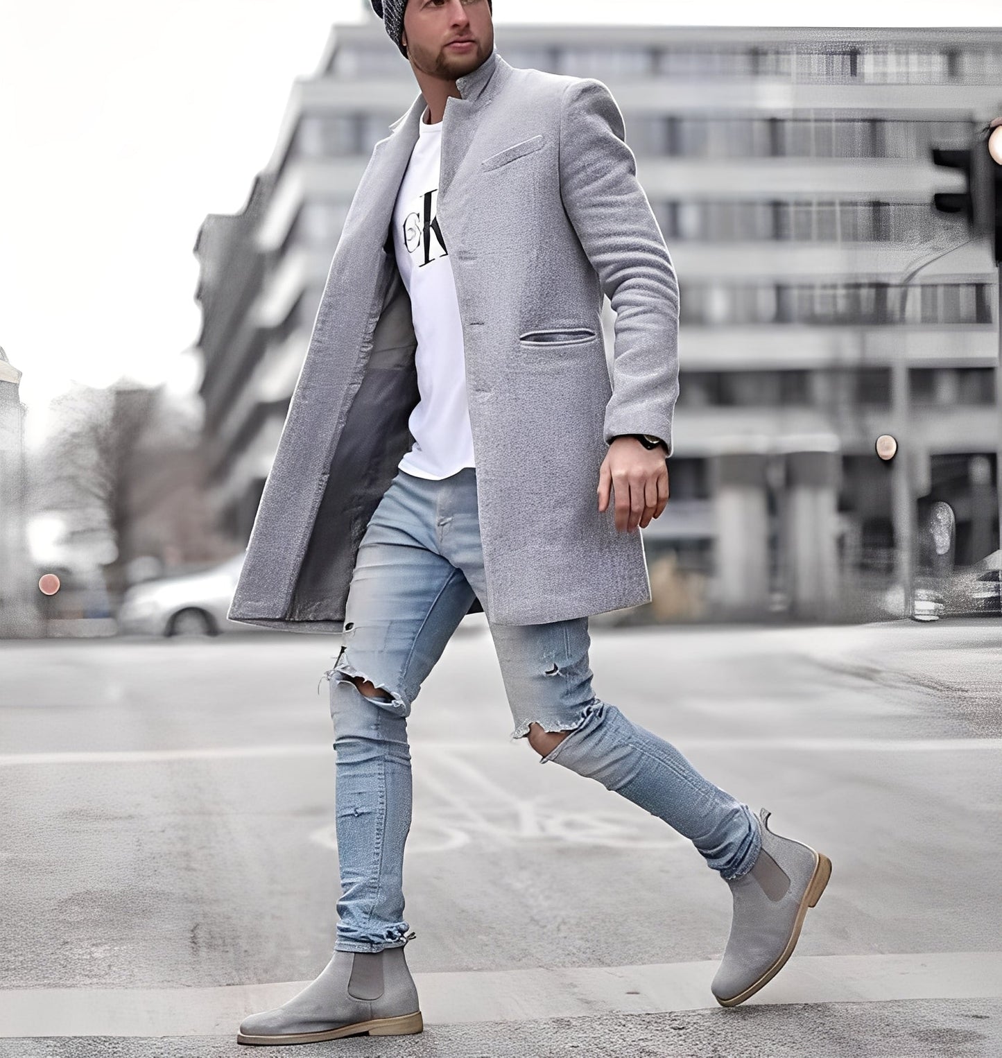 ModeGeist | Lässiger langer Wollmantel für Herren