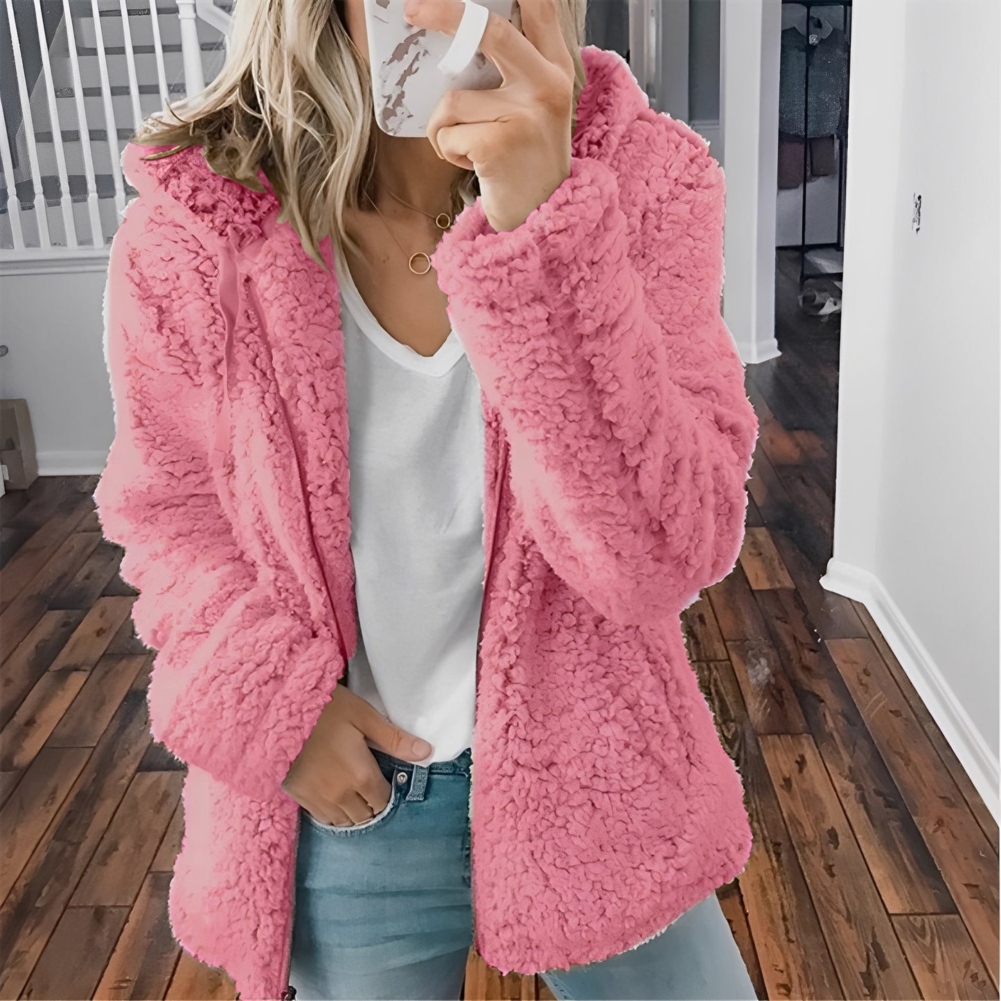 ModeGeist | Lässige Teddy-Fleece-Hoodie-Jacke für Frauen