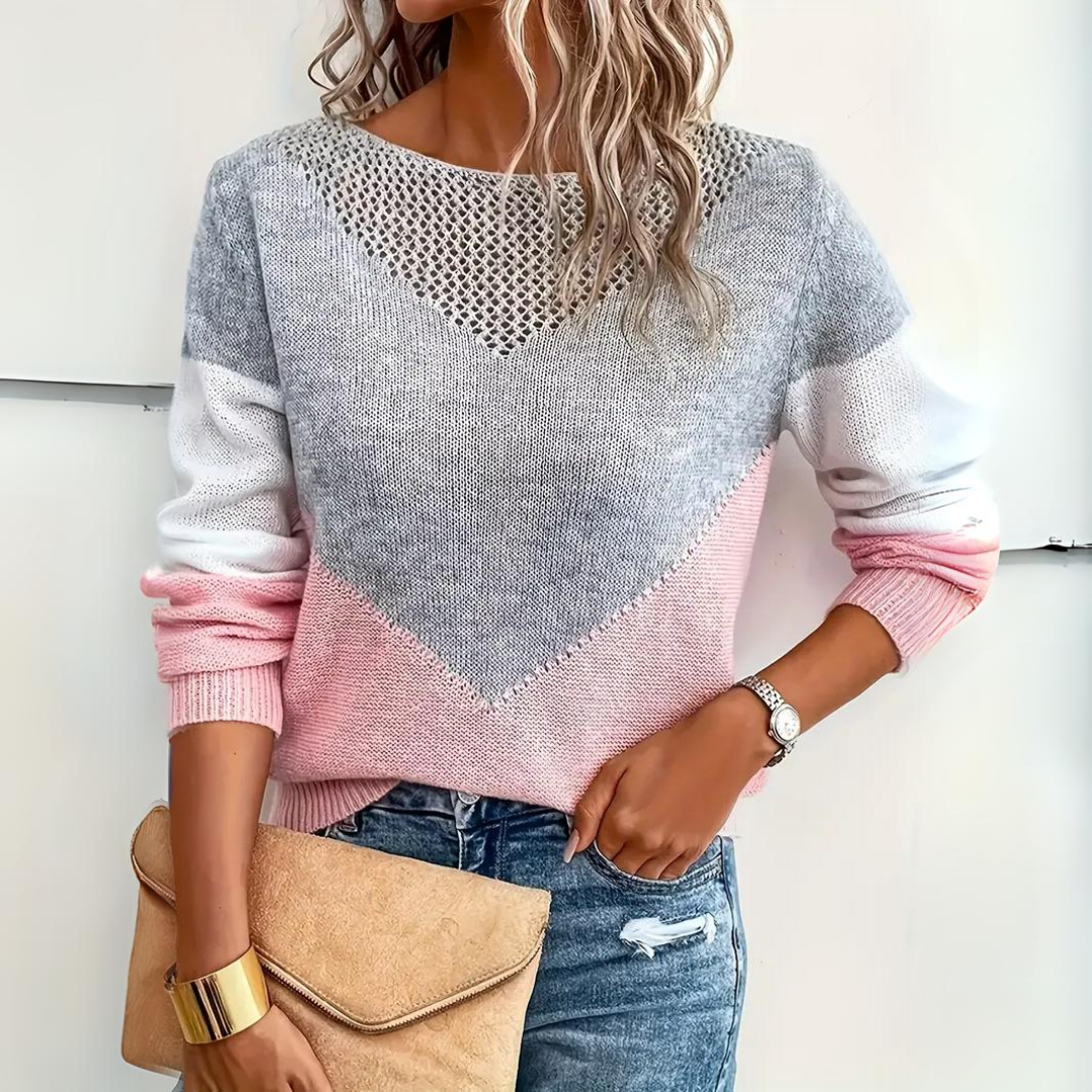 ModeGeist | Sweater - Colorblock Strickpullover mit Netzdetails