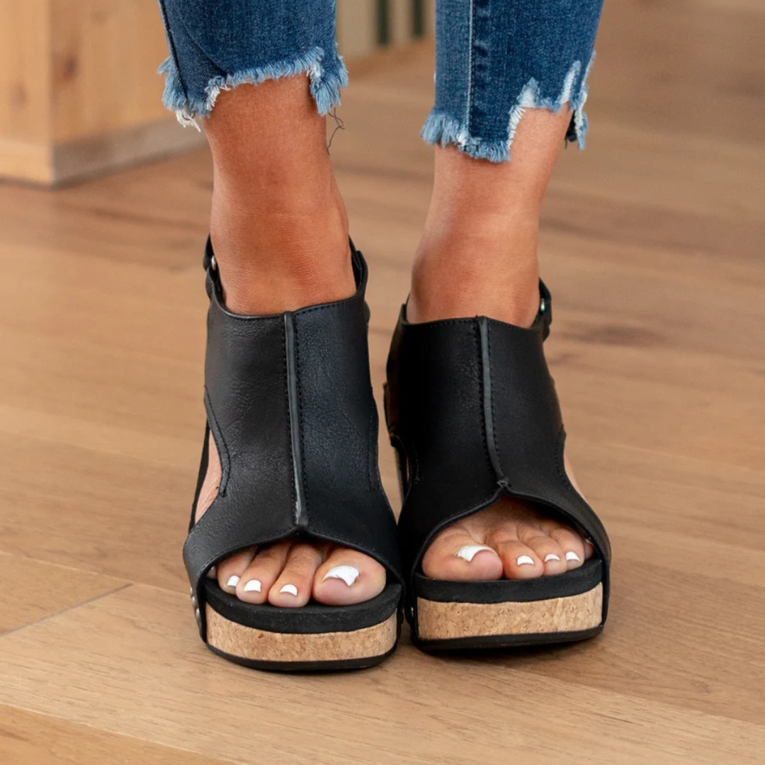MODEGEIST Damen Wedge-Sandalen Veloursleder Verstellbare Riemen Keilabsatz