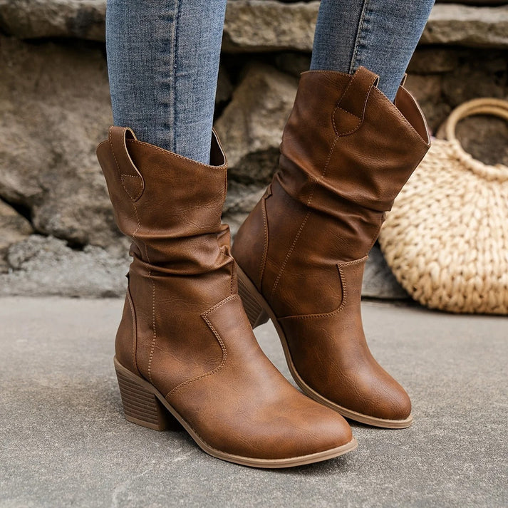 ModeGeist | Leder Rutschfest Frauen Niedrige Ferse Cowboystiefel Abrela