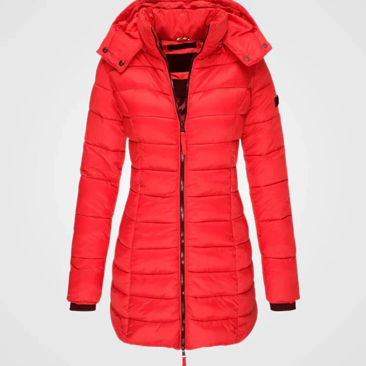 ModeGeist | Lange gesteppte Kapuzenjacke für Damen ideal für den Winter