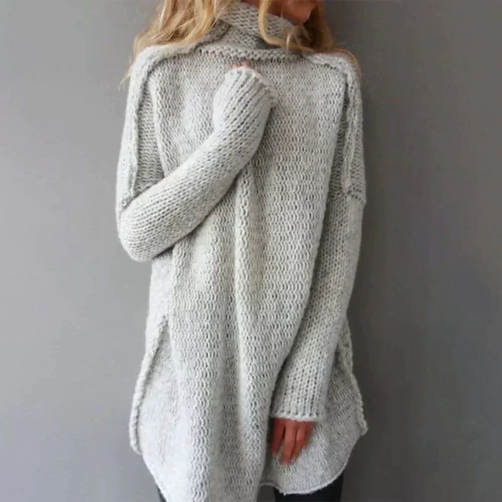 ModeGeist | Grauer Damenpullover mit Kragen und Langen Ärmeln