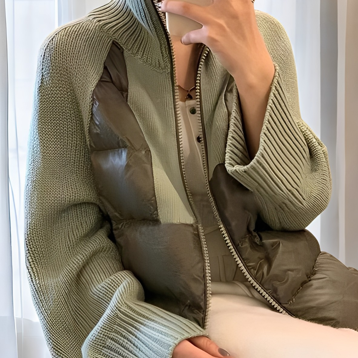ModeGeist | Freizeit Strick Parka Jacke mit Reißverschluss für Frauen