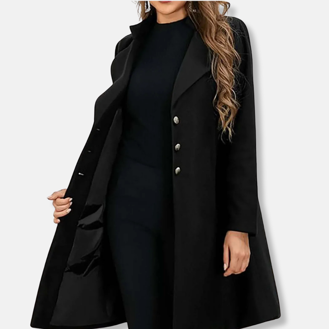 ModeGeist | Mantel - Wolle - Slim Fit - Mittellang - Doppelreihiger Verschluss - Eingekerbter Revers
