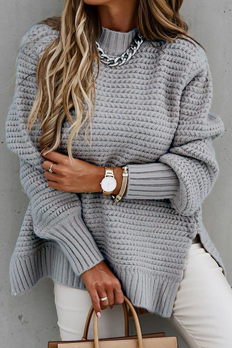 Damen-Pullover: Gestrickter Rundhals-Locker-Schnitt