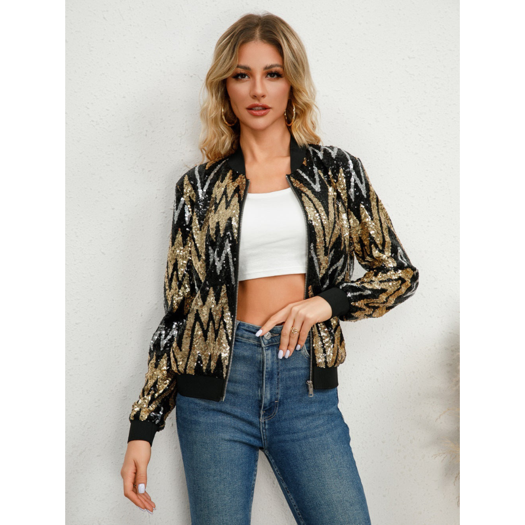 ModeGeist | Pailletten Reißverschluss Jacke - Langarm