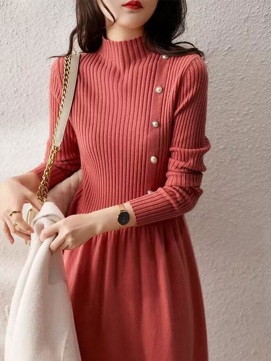 ModeGeist | Kleid - Elegantes Rollkragen Strickkleid
