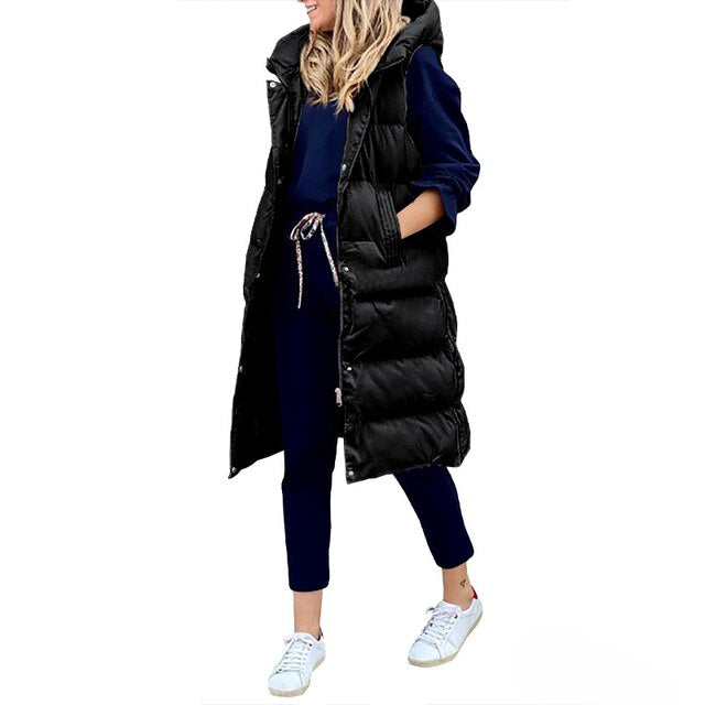 ModeGeist | Damen Langer Ärmelloser Wintermantel