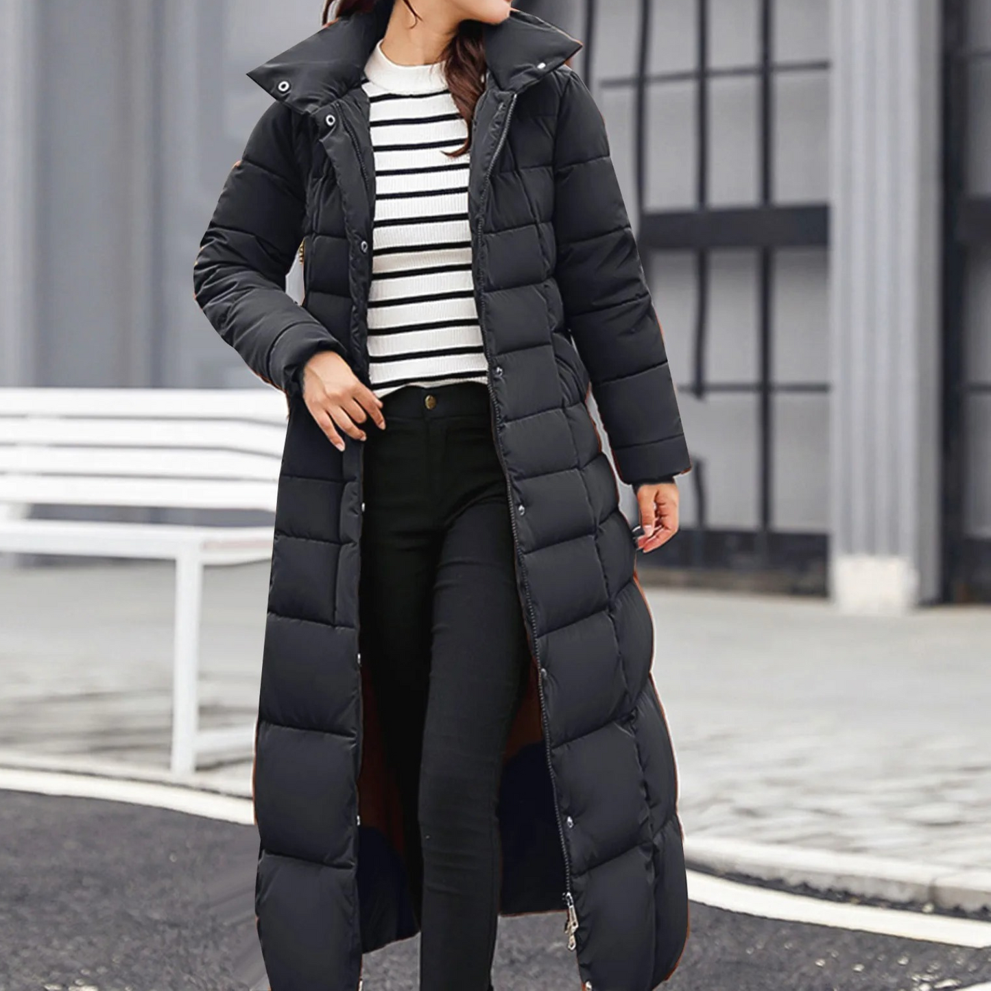 ModeGeist | Elegante Pufferjacke mit Umlegekragen und Knopf für Damen