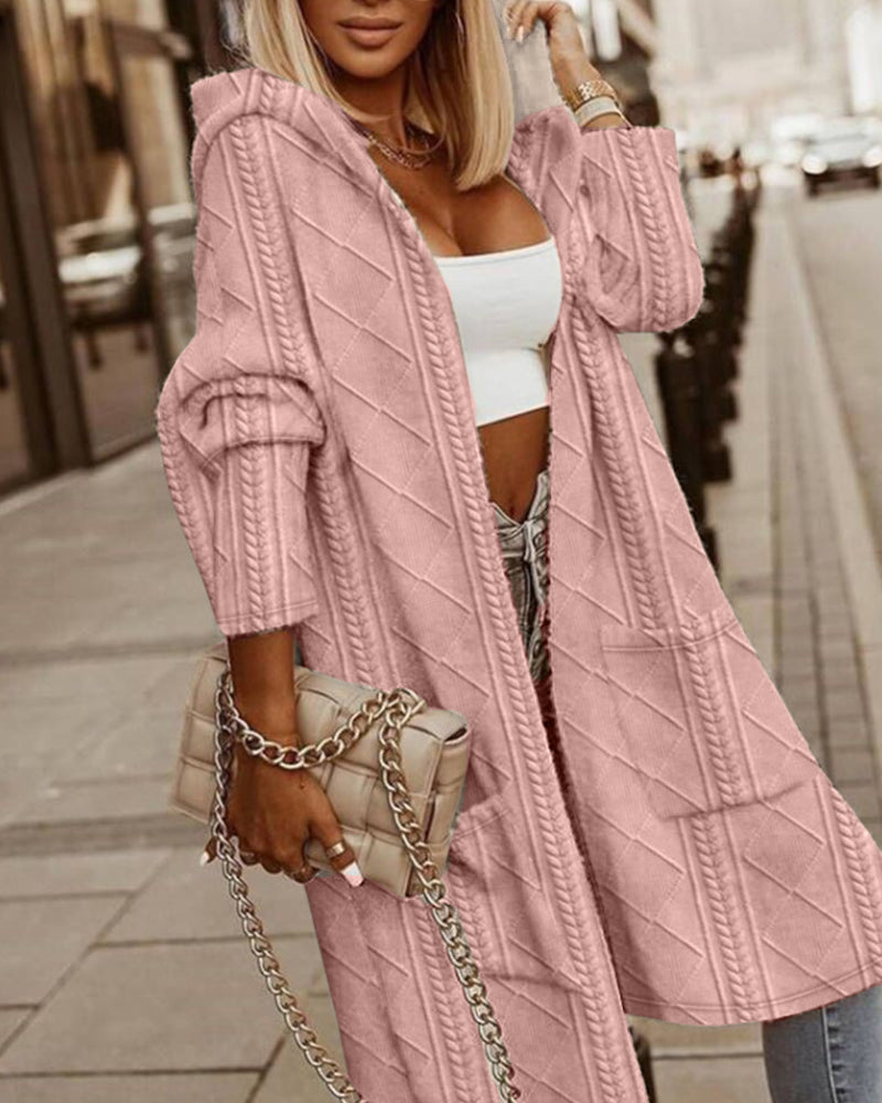 ModeGeist | Lange Gestrickte Damenjacke Mit Kapuze