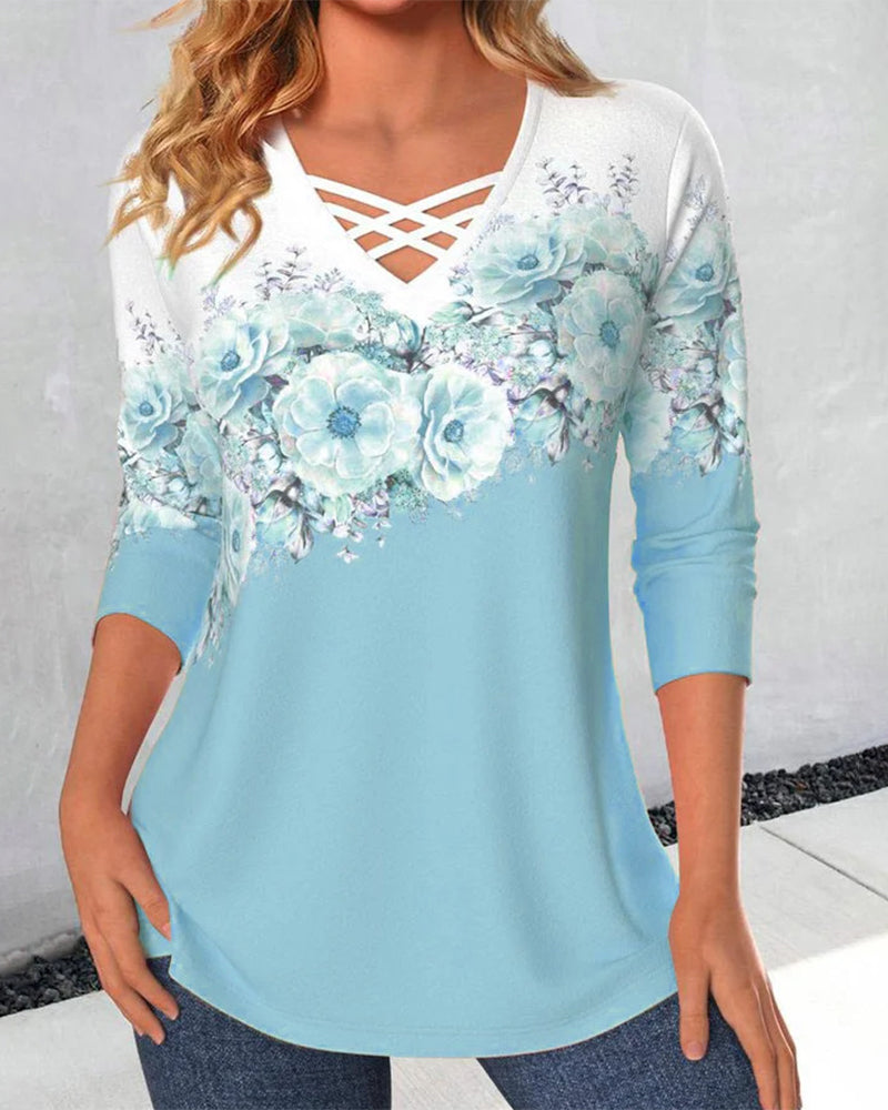 Blusen mit V-Ausschnitt und Blumenmuster