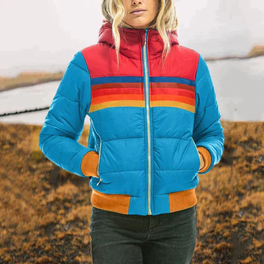ModeGeist | Gestreifte Gesteppte Jacke Legere Oberbekleidung