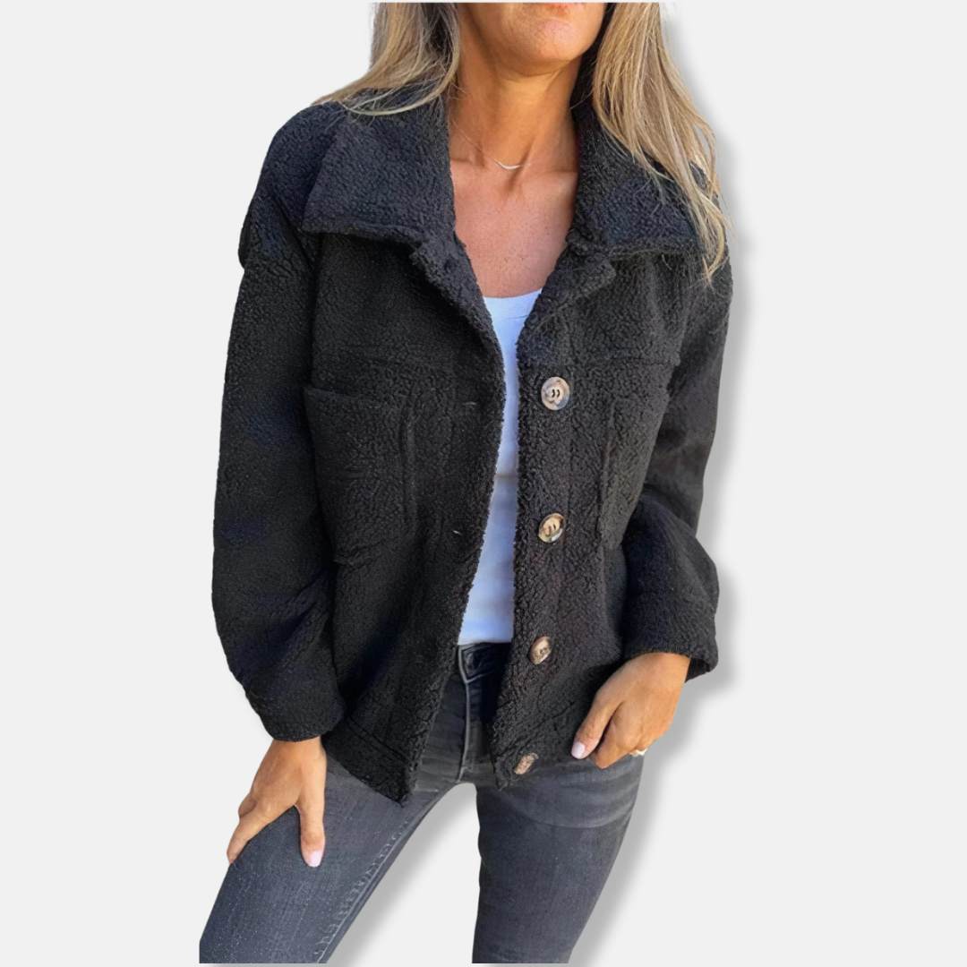 ModeGeist | Sherpa-Jacke - Weiche Flauschige Textur - Lockere Passform - Knopfverschluss und Taschen