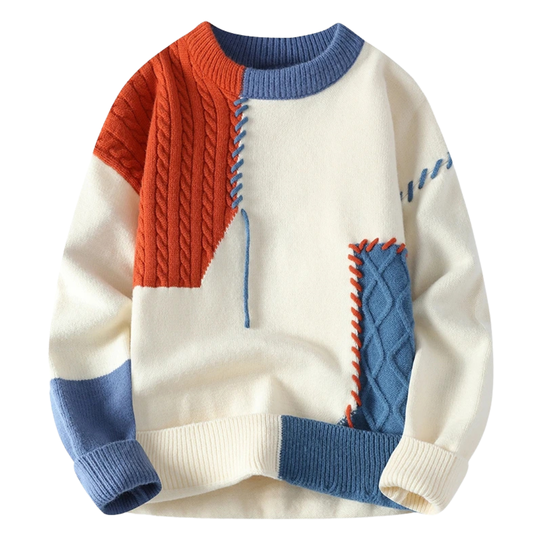 ModeGeist | Sweater mit Patchwork Einzigartiges Design Weich und Warm