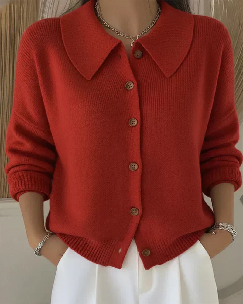 MODEGEIST Damen Strickjacke Knopfleiste Kragen Klassisch Grau