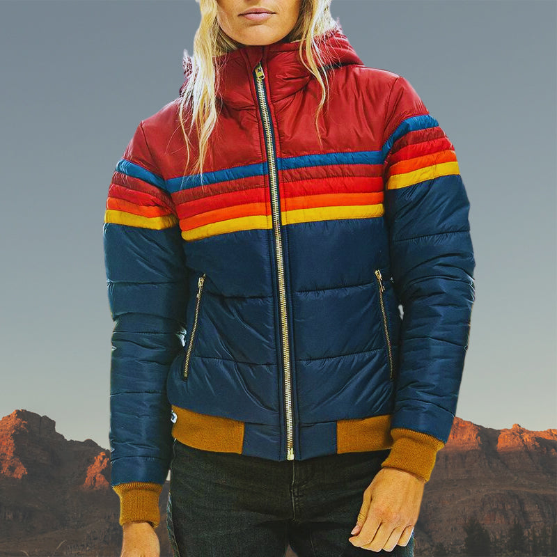ModeGeist | Gestreifter Farbiger Puffer-Stil, Wasserdicht für Frauen Ideal für Herbst Winter