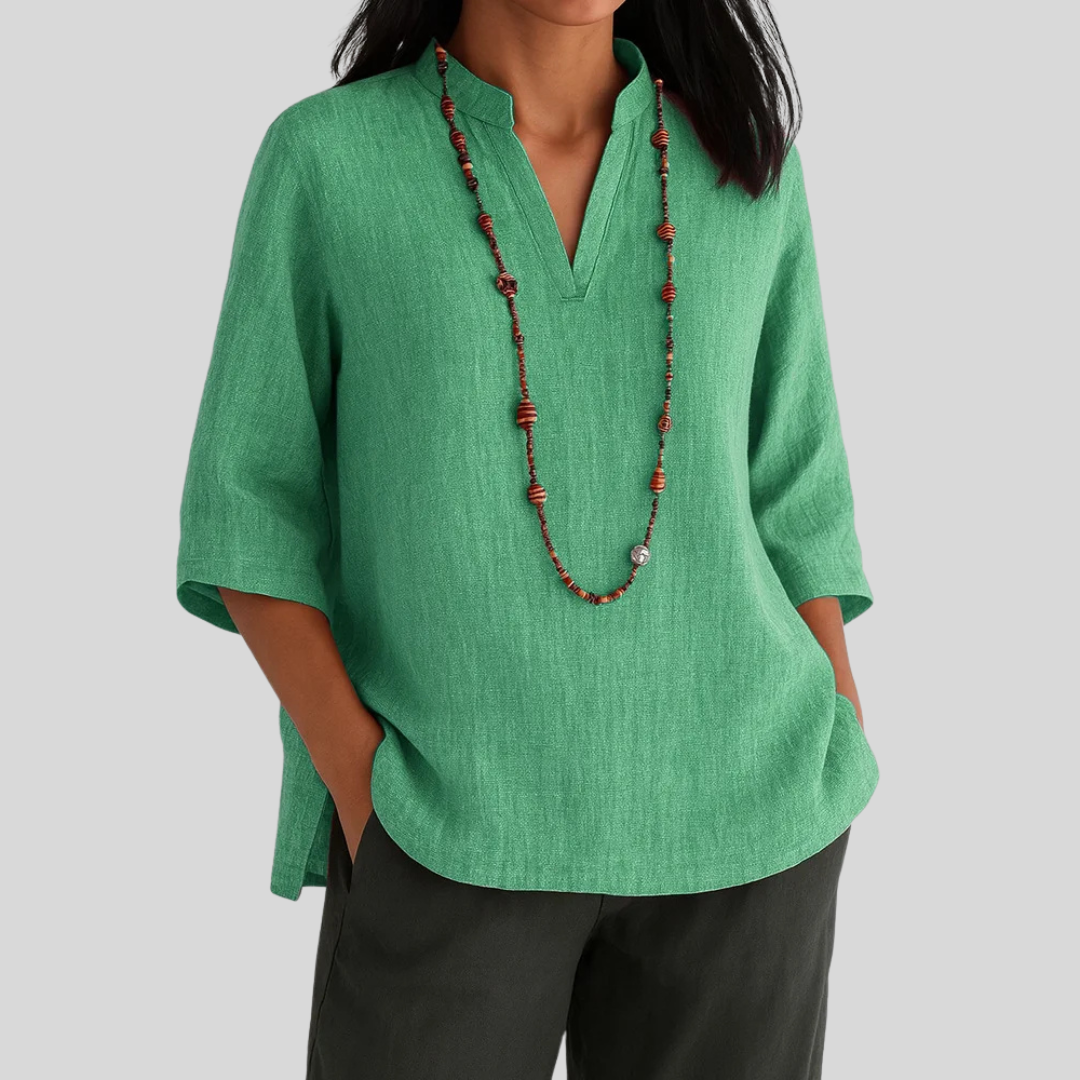 MODEGEIST Damen Bluse Relaxed Fit Hellgrün Leichtgewebe