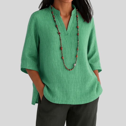 MODEGEIST Damen Bluse Relaxed Fit Hellgrün Leichtgewebe