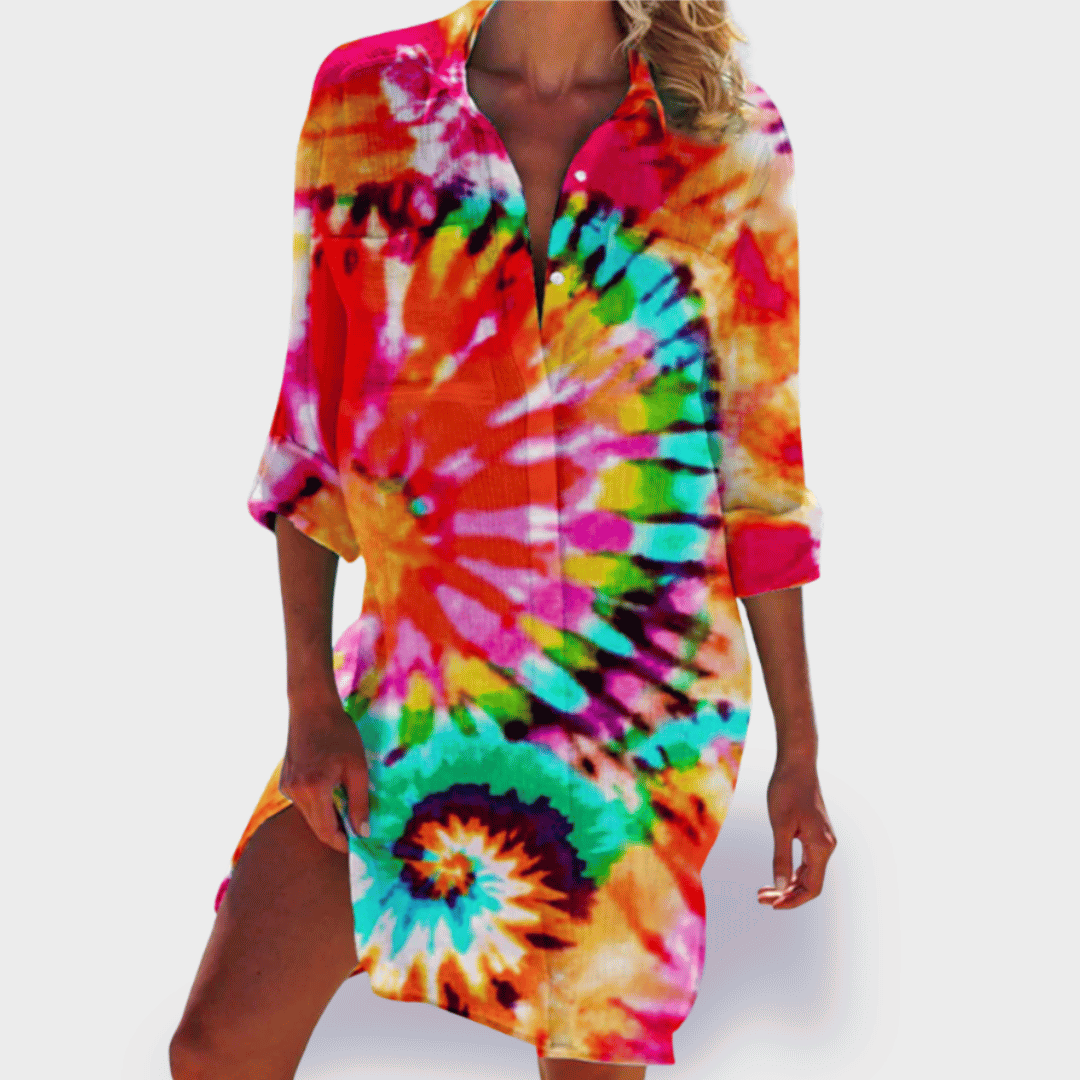 MODEGEIST Damen Fließendes Kleid Lebendiges Design Leichter Stoff