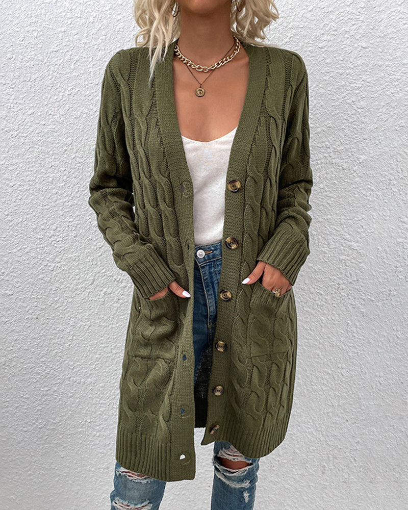 ModeGeist | Langärmelige Strickjacke In Einer Unifarbenen Farbe