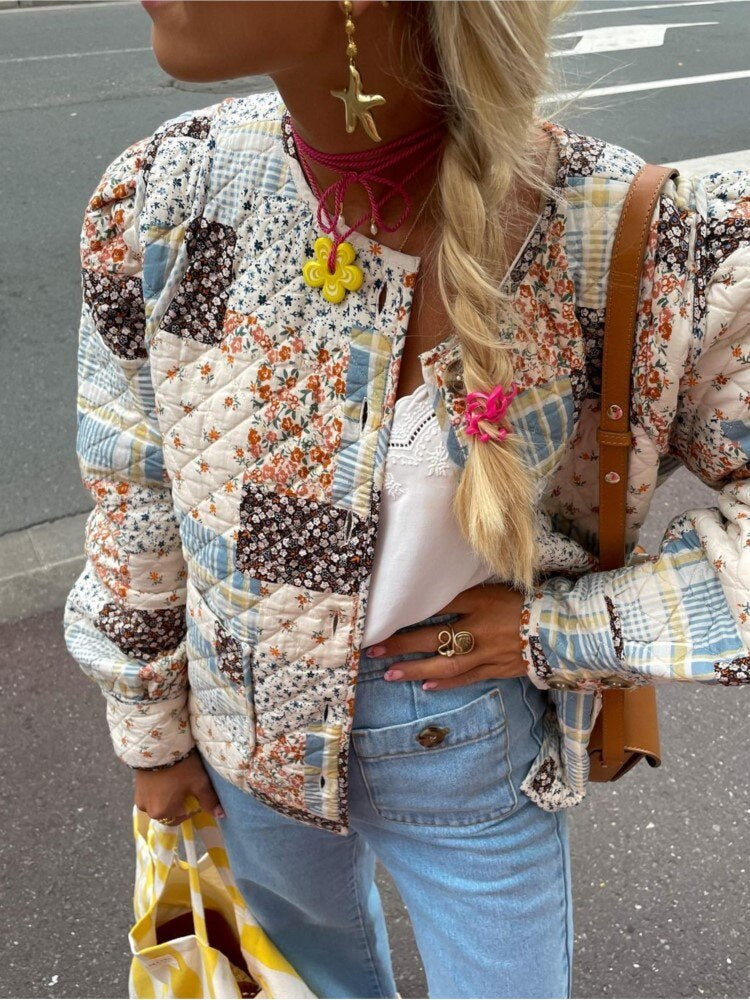 ModeGeist | Steppjacke - Patchwork-Design - Bequem und Lockerer Schnitt - Bohemian-Stil