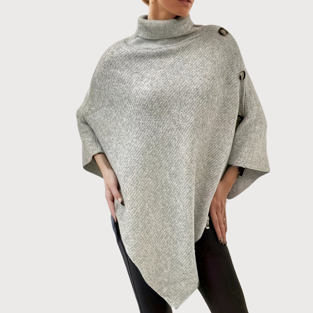 ModeGeist | Asymmetrischer Poncho mit Knöpfen Stricktextur Moderner Stil