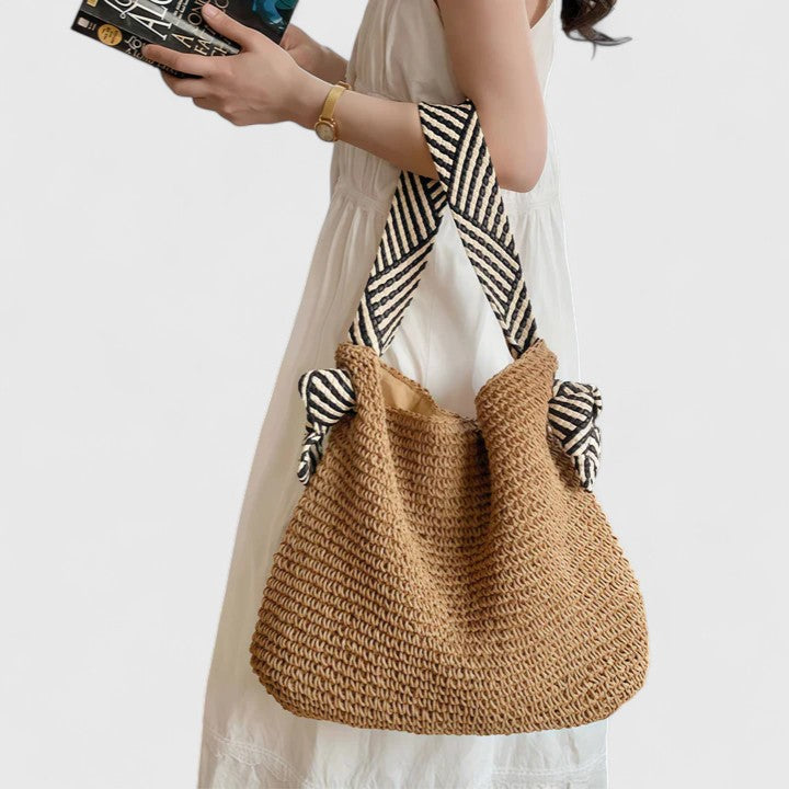 MODEGEIST Damen Schultertasche Boho-Style Geflochten Natur