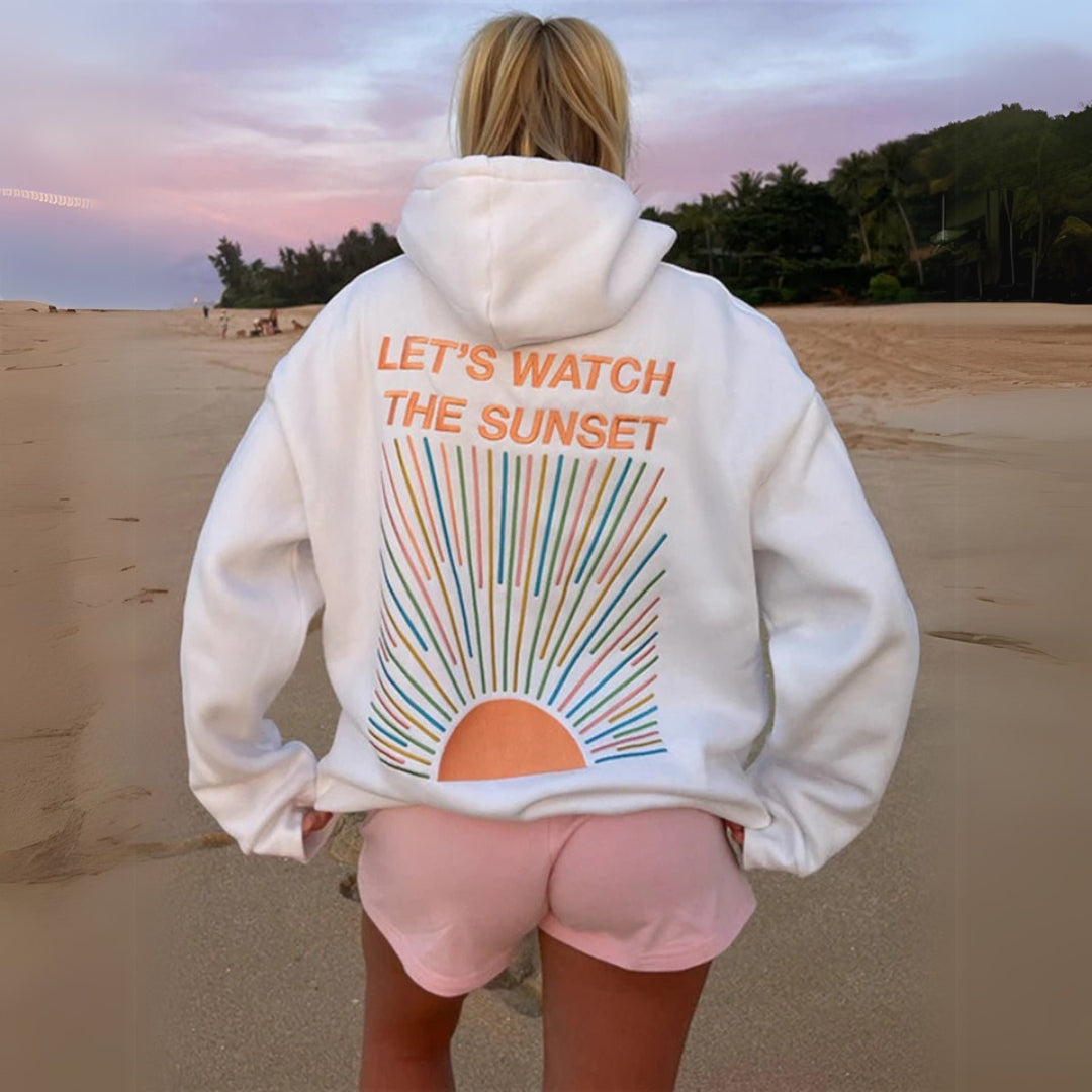 Fudus Damen Kapuzenpullover: Sonnenaufgang-Print, lässiges Freizeit- & Stranddesign