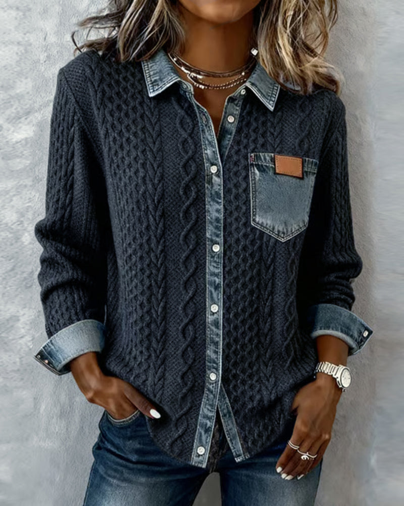 MODEGEIST Damen Langarm-Bluse Knopfleiste Klassisch Weiß Business