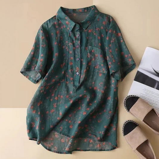 MODEGEIST Damen Bluse Blumenmuster Leicht Kurze Ärmel