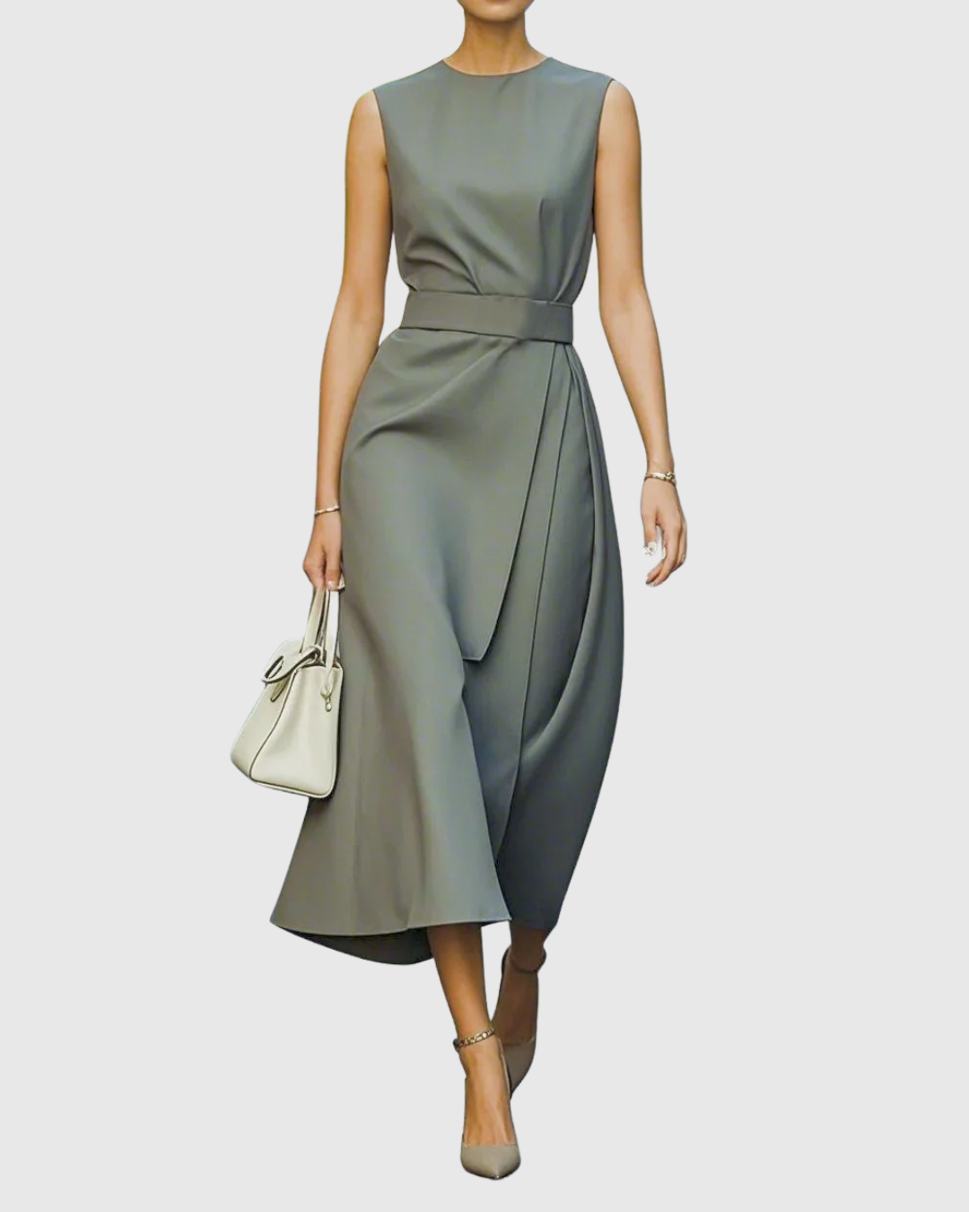 MODEGEIST Damen Midi-Kleid Ärmellos Twist-Detail Rostbraun