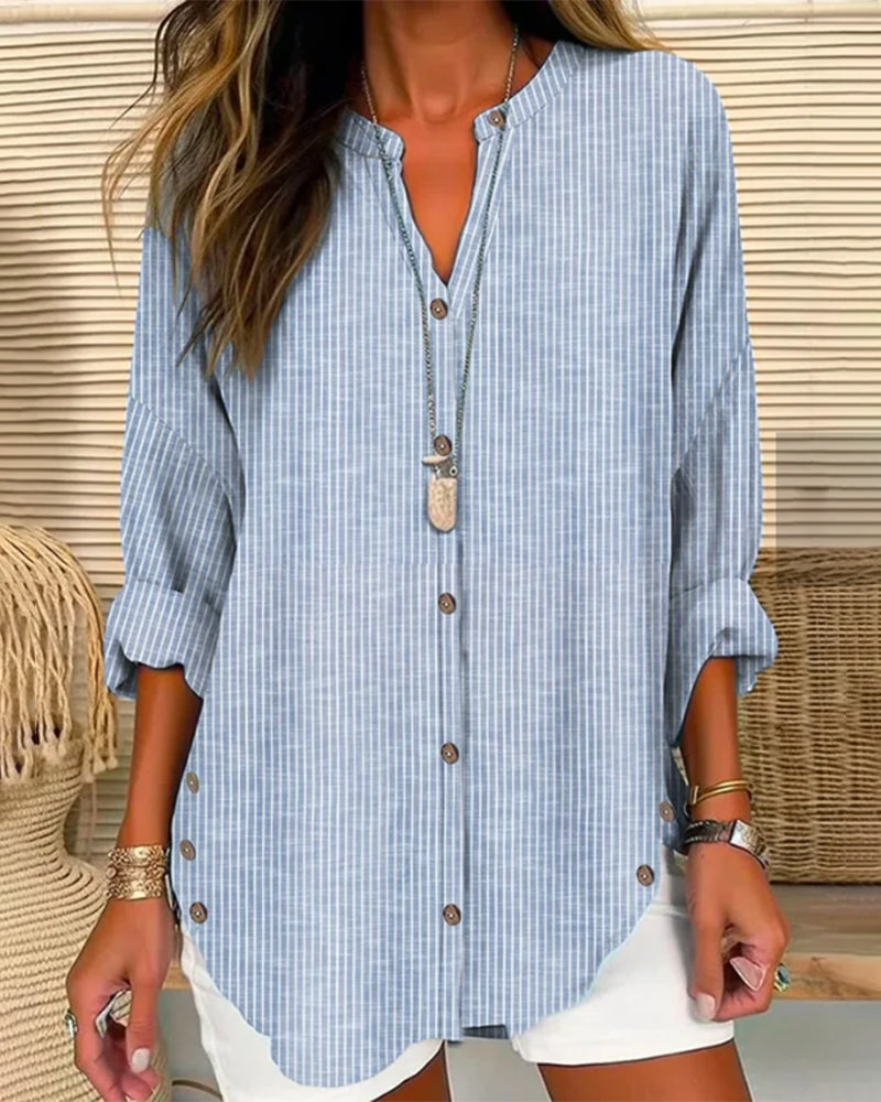 Shirt mit V-Ausschnitt und Streifen