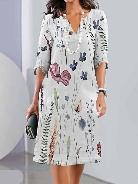 MODEGEIST Damen Tunika-Kleid Blumenmuster Fließend A-Linie Sommer