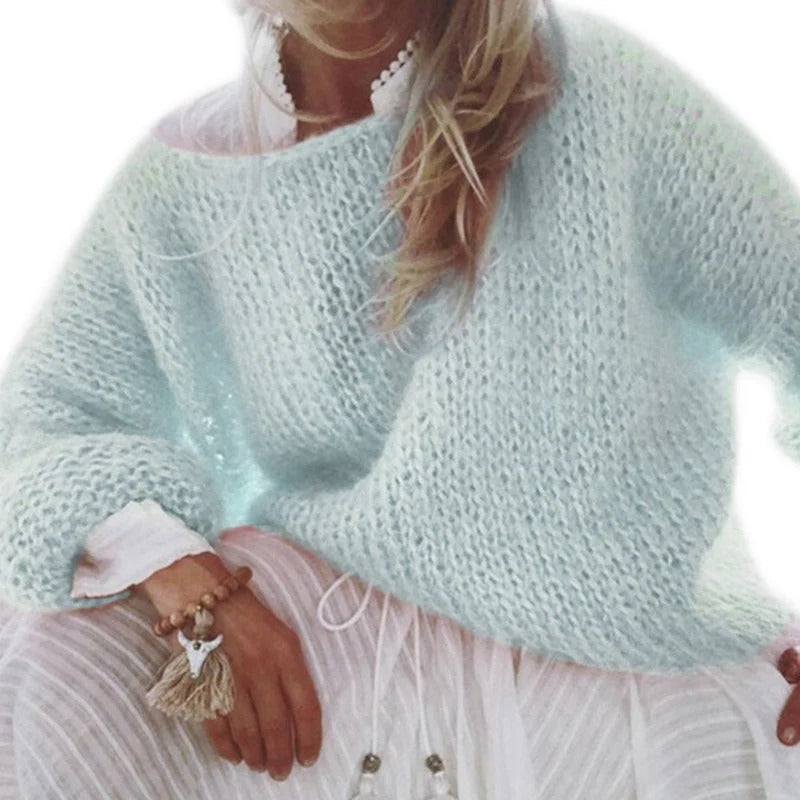 Damensweater Trisha:  hübscher Strickpullover mit weitem Rundhals