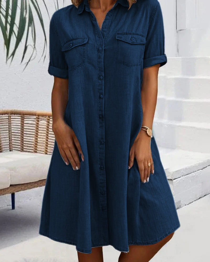 MODEGEIST Damen Jeanskleid Leicht Entspannte Passform Hemdkleid