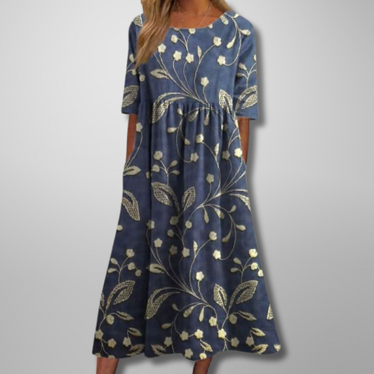 MODEGEIST Damen Midi-Kleid Blumenmuster Weich Fließend