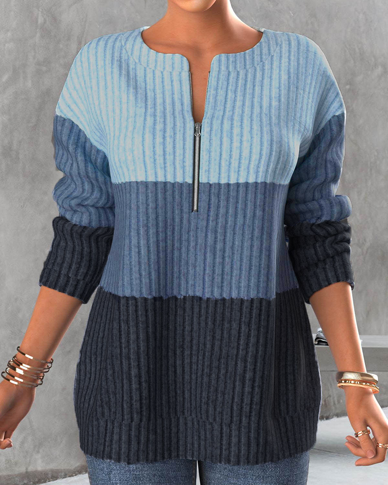 Frauen-Pullover mit Streifen und kurzem Reißverschluss