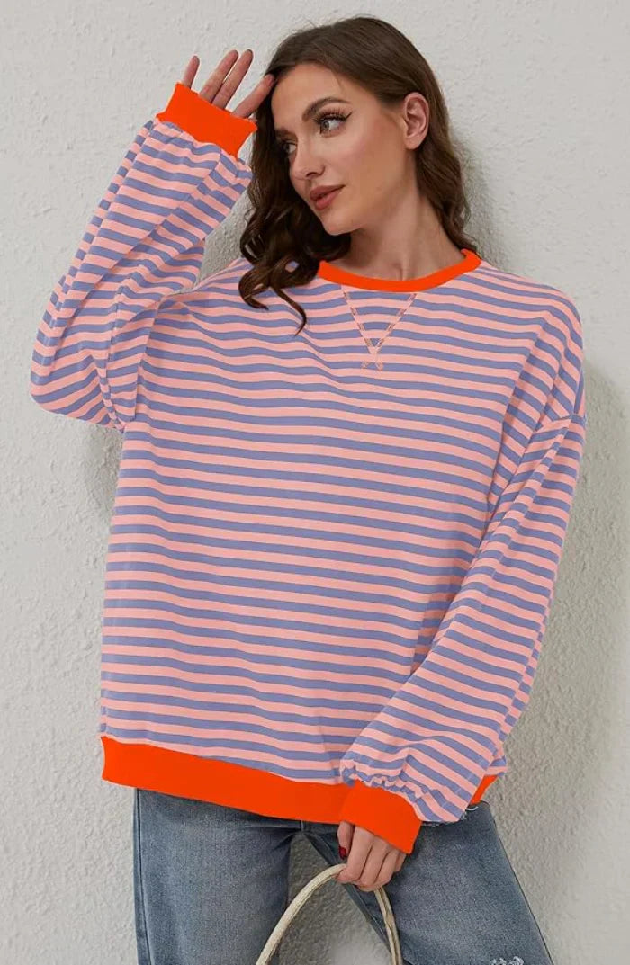 ModeGeist | Gestreifter Rundhals Langarmpullover