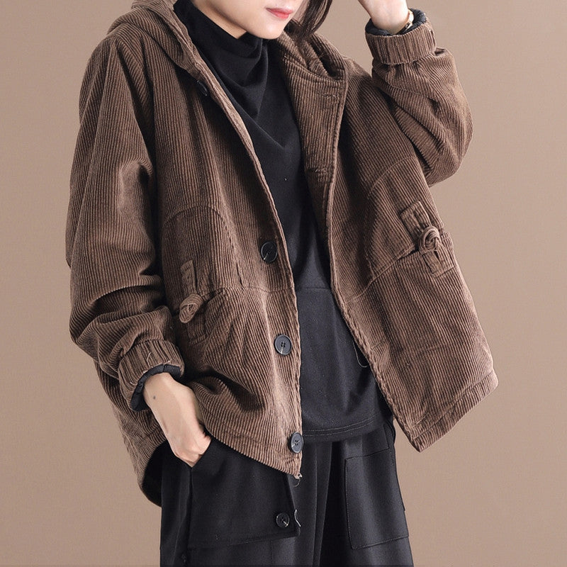 ModeGeist | Lässige kurze Cord-Jacke mit Kapuze für Frauen