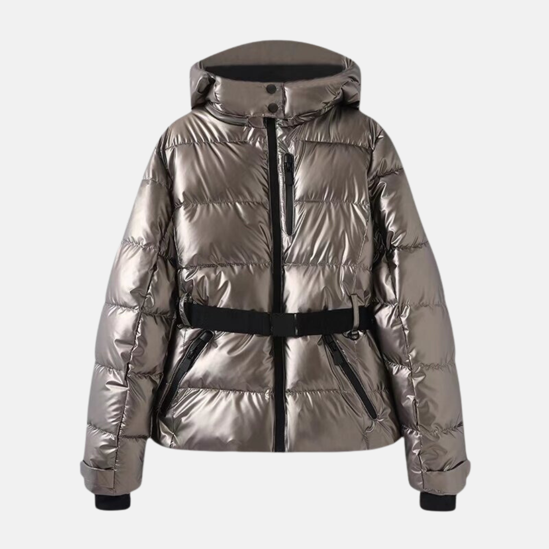 ModeGeist | Puffer-Jacke – Gequiltet Isoliert – Taillengürtel – Kapuze Hoher Kragen