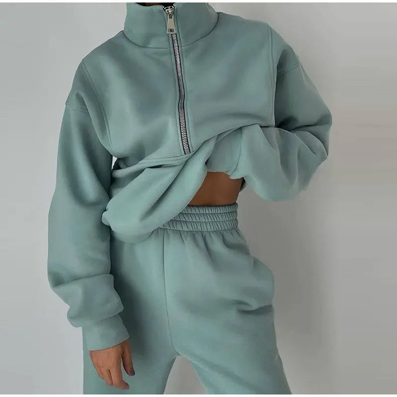 Damen Langarm-Sweatshirt und Hose mit Reißverschluss von Fudus