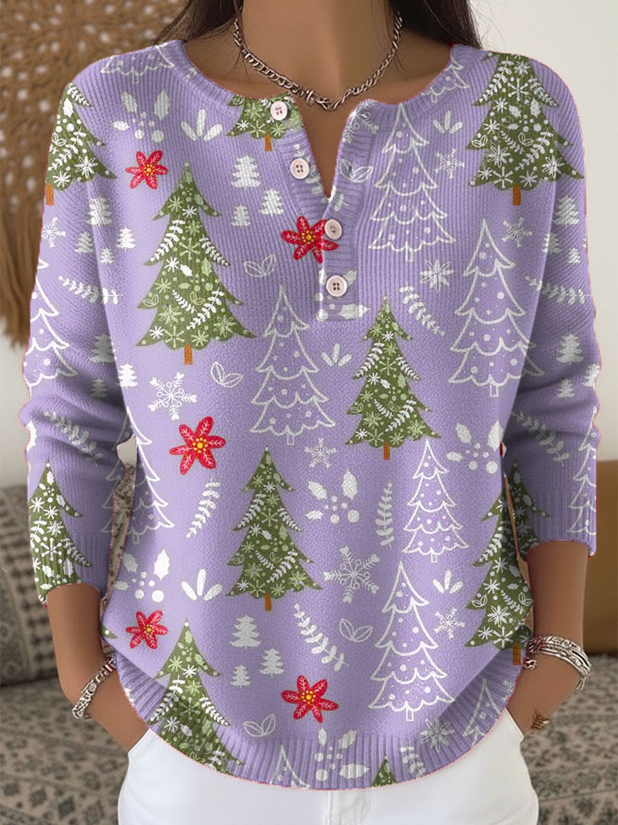 MODEGEIST Damen Weihnachtspullover Knöpfe Kuschelig Strick
