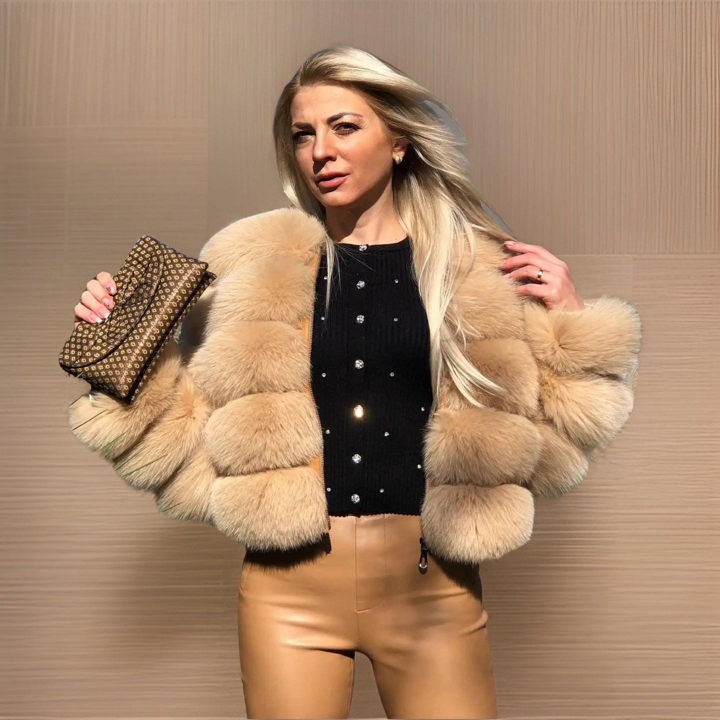 ModeGeist | Wood Luxuriöser Mantel für Frauen