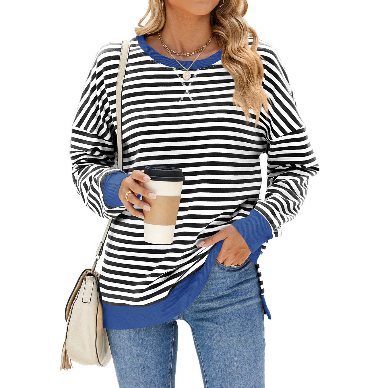 Fudus Langarmshirt mit Streifen und Farbblock