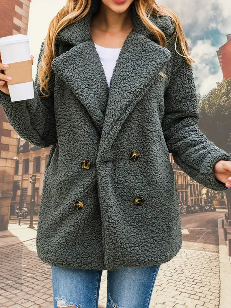 ModeGeist | Doppelreiher Teddy Mantel mit Revers