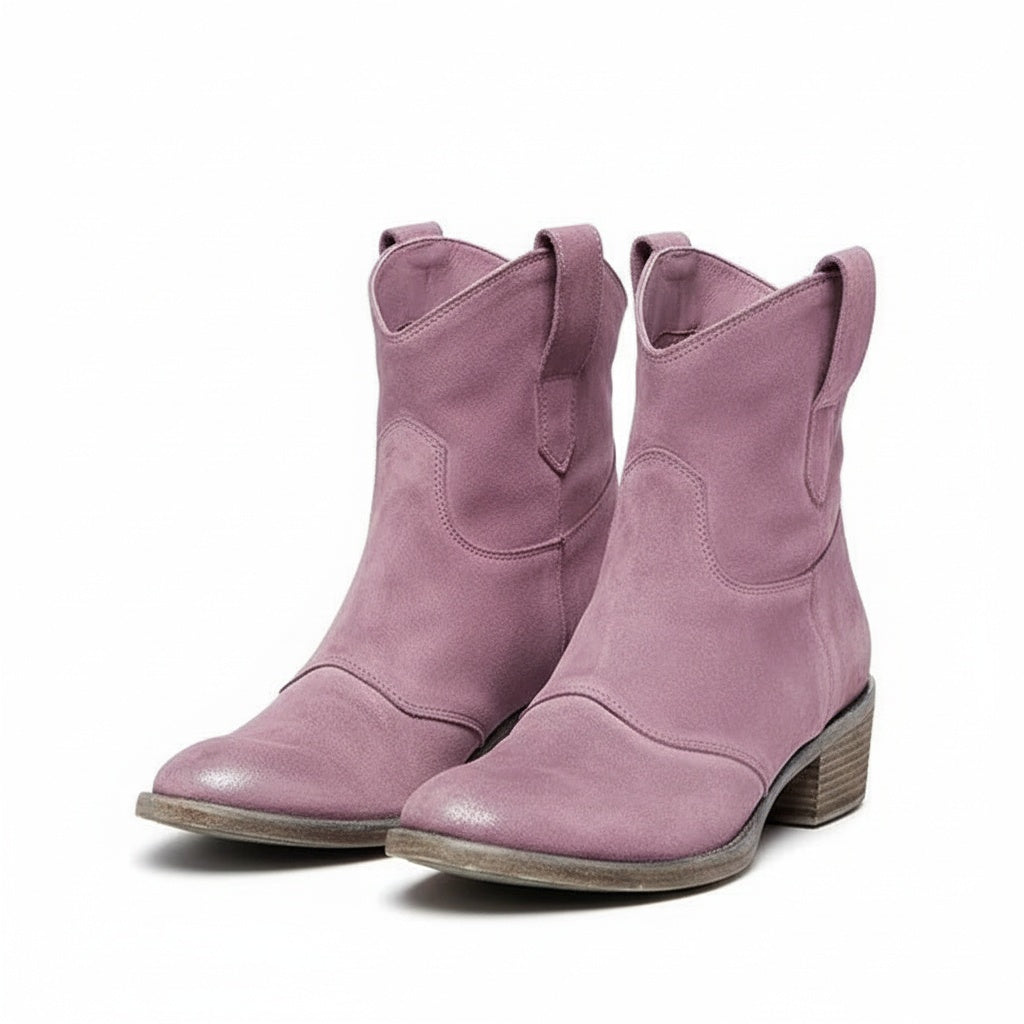 MODEGEIST Damen Cowboy Ankle Boots Western-Stil Vintage Braun