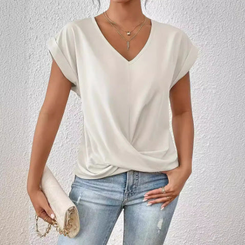 Damen T-Shirt von Fudus mit asymmetrischem Knoten für den Sommer