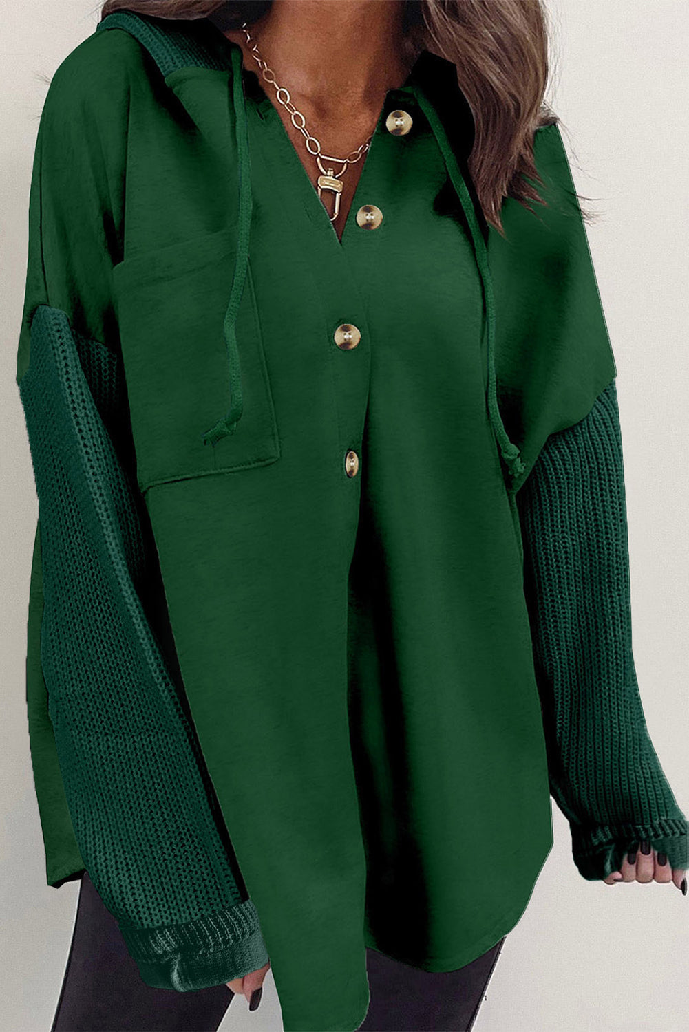 ModeGeist | Langärmelige Bluse mit Kapuze und Knöpfen Baumwollmischung Komfort und Stil